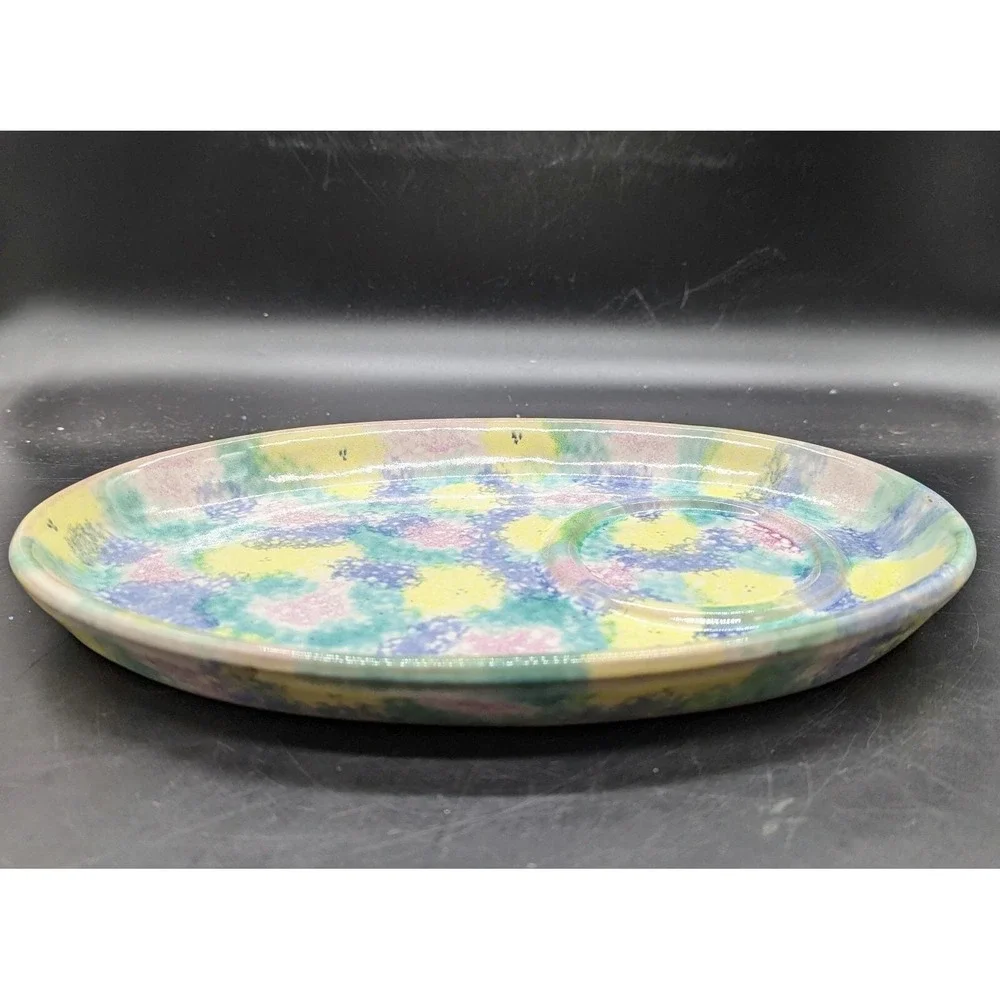 Vntg SPONGED REDWARE Oval‎ Snack Tray Christian Ridge Pottery Paris Maine 11.5